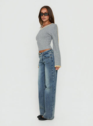 Ellanor Low Rise Ringspun Straight Leg Jean Mid Blue Wash