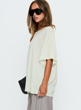 Winny Off Shoulder Tee Grey Marle  Lemon Stripe