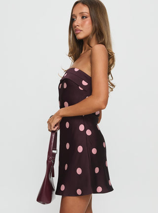 Phillipa Mini Dress Plum  Pink Polka Dot
