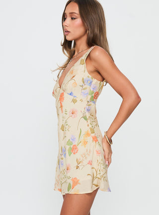 Pennie Bias Mini Dress Cream  Floral