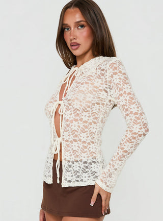Secret Charms Lace Long Sleeve Top Cream