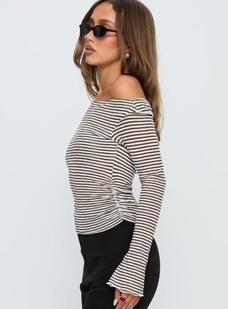 Synergies Long Sleeve Top Brown  White Stripe