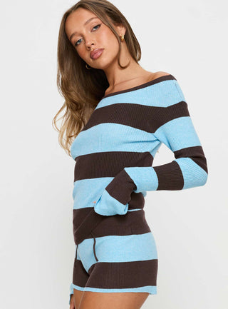 Ahani Off Shoulder Knit Top Blue  Brown