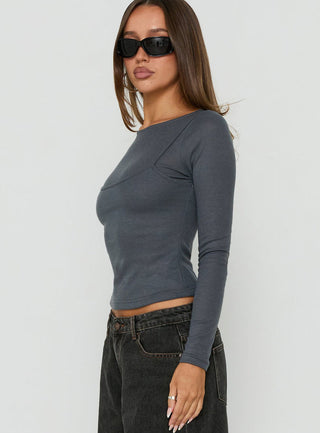 Isibella Layered Long Sleeve Top Charcoal