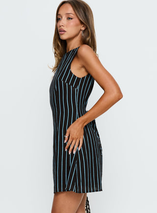 Alfalfa Shift Mini Dress Brown  Blue Stripe