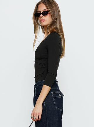 Lyselle Wrap Detail 34 Sleeve Bodysuit Black