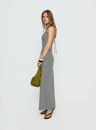 Lesondo V Neck Maxi Dress Black  White Stripe