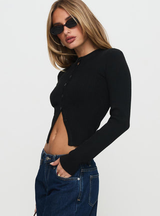 Suzu Long Sleeve Knit Top Black