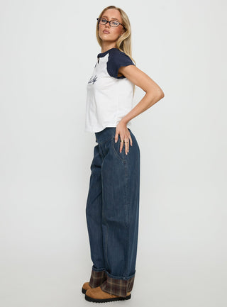 Nikoletta Foldover Jeans Dark Wash  Check