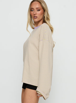 Settle Down Long Sleeve Top Lilac  Lemon Stripe