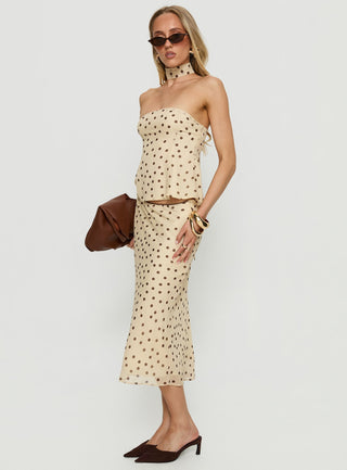 Sydni Midi Bias Cut Skirt Yellow  Chocolate Polka