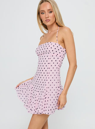 Delamere Mini Dress Pink  Black Polka Dot