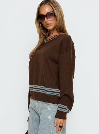Yarnia V Neck Jumper Brown  Blue