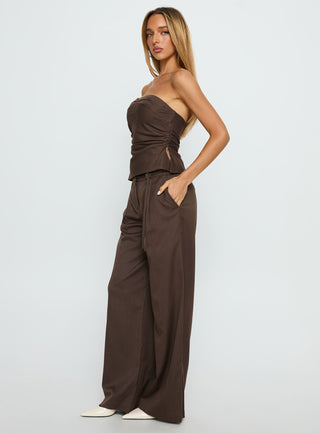 Natilee Relaxed Tailored Pants Brown Pinstripe