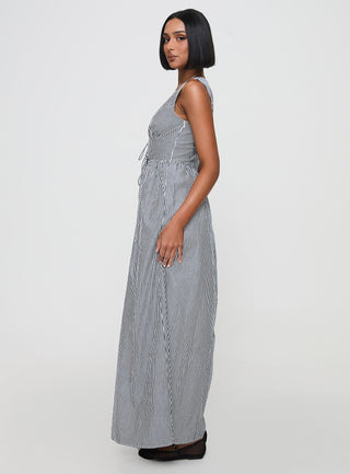Pokey Maxi Dress Black  White Stripe