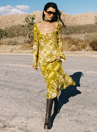Setting Sun Long Sleeve Maxi Dress Yellow  Black
