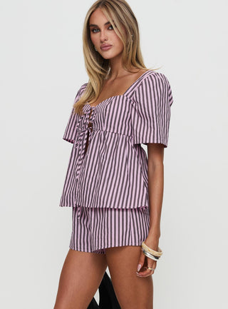 Two Young Hearts Tie Up Set Pink  Brown Stripe