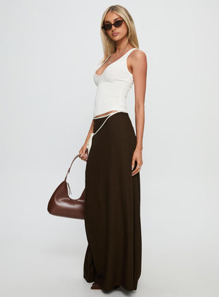 Keirah Contrast Wrap Maxi Skirt Chocolate  White