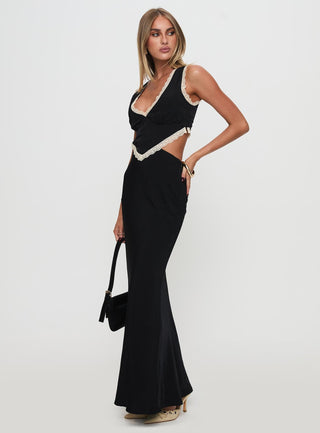 Keila Lace Trim Maxi Dress Black  Cream