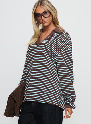 Rigbys Collared Jumper Brown  Blue Stripe