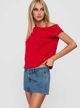 Dreamful Low Rise Mini Denim Short Mid Blue Wash Tall