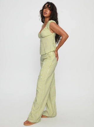 With Pleasure Tie Side Pant Green  Blue Stripe