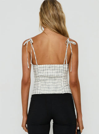 Dalanie Tie Strap Top White / Black Check