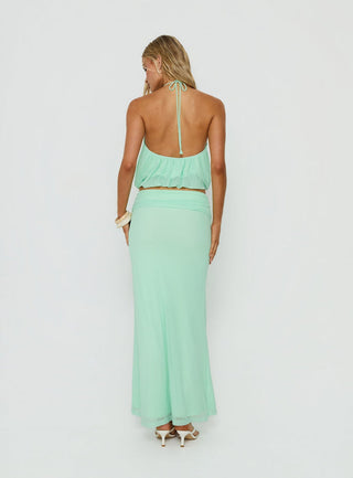 Wild Dune Ruched Waist Maxi Skirt Green