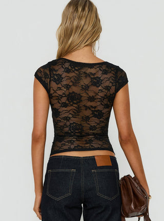 Zandie Textured V Neck Short Sleeve Top Black