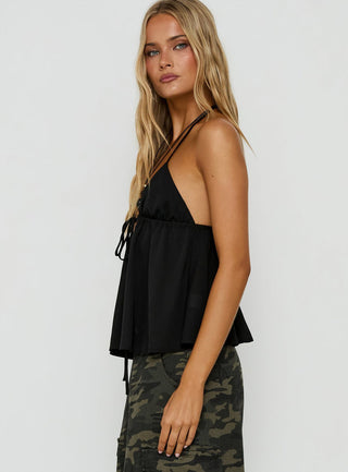 Top Form Tie Front Halter Top Black