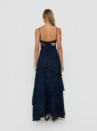 Lyricah Tiered Tie Back Maxi Dress Navy