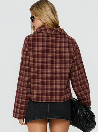 Navie Funnel Neck Jacket Red Check