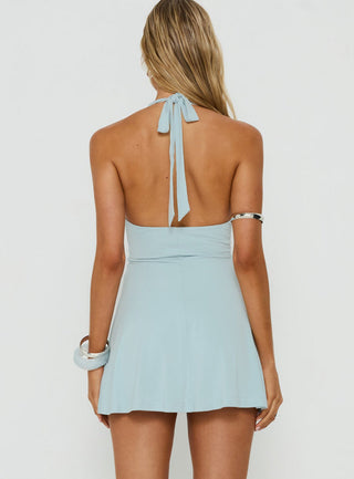 Tikaia Twist Halter Mini Dress Ice Blue