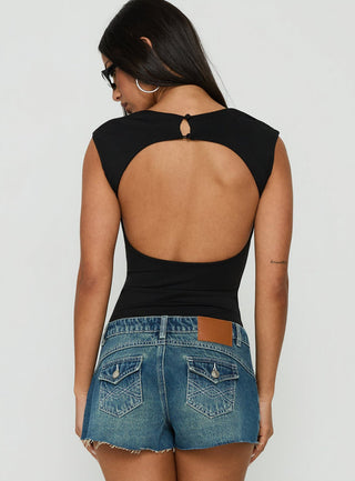 Fabienna Scoop Neck Cap Sleeve Bodysuit Black