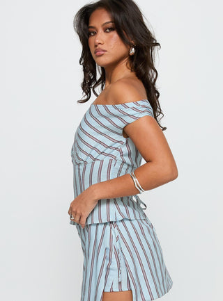 Del Rio Off The Shoulder Top Blue  Maroon