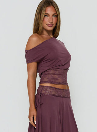 Marienna One Shoulder Lace Top Plum