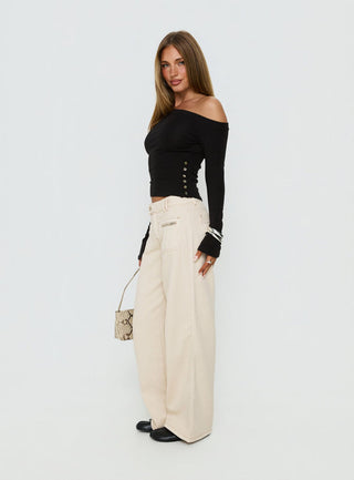 Lifetimes Mid Rise Wide Leg Cargo Jeans Cream