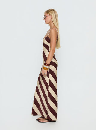 Rhodie Scoop Maxi Dress Brown  Cream Stripe
