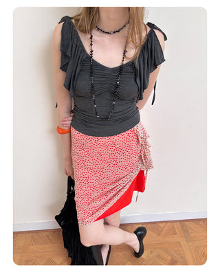 [NECY] Orange Soda Pop Shirring Midi Skirt