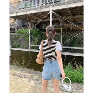 Striped perforated knit vest