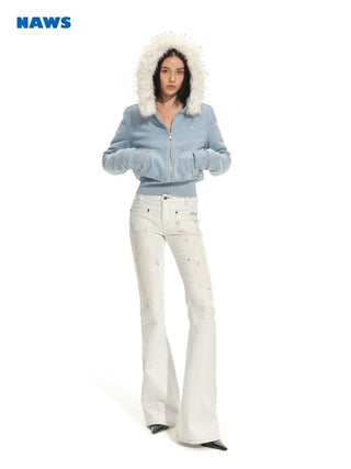 [NOTAWEAR] Fur Trim Hooded Zip-Up  Sweatshirt