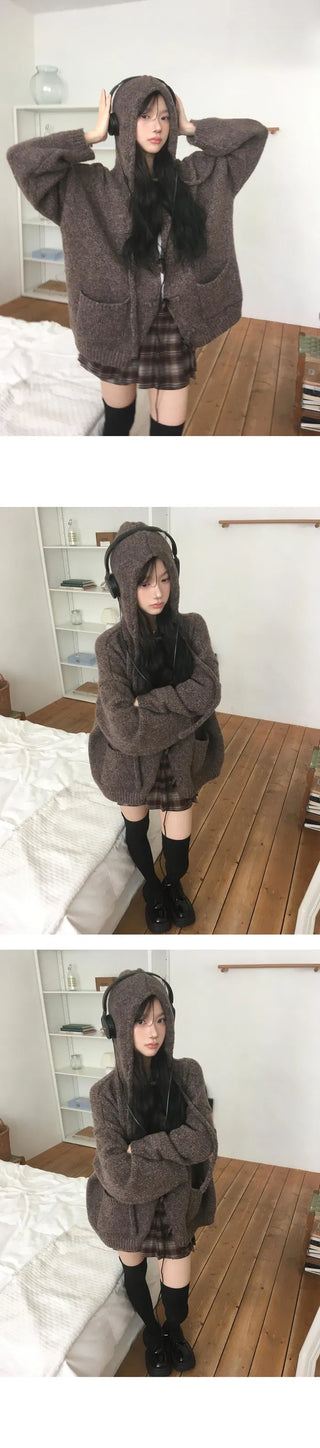 Tteokbokki Hooded Over Cardigan - 3 colors