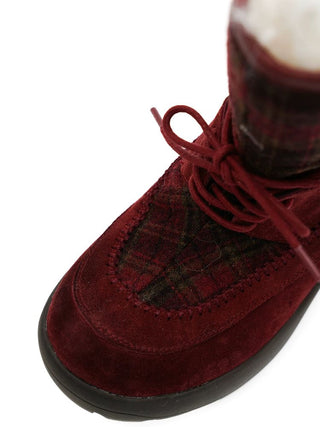 [Moromoro2] Plaid Fur-Lined Platform Snow  Boots