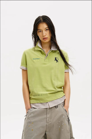 [MASONPRINCE] Checkered Collar Layered Polo