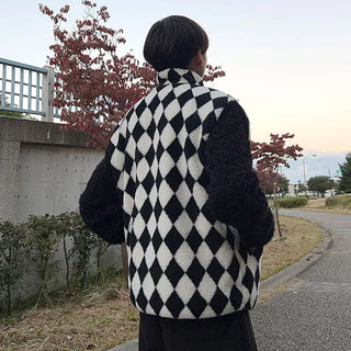 Checkered fleece vest