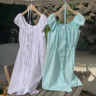 Mini Ribbon Puff Shirring Elastic Dress (2c)