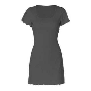 Short sleeve u neck ribbed knotted mini dress