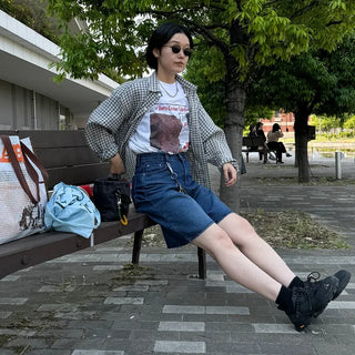 D-ring Bermuda denim pants
