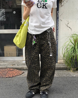 Unique leopard print wide-leg pants