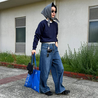Wide denim pants